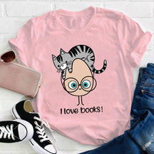 I Love Books Cat T-shirt