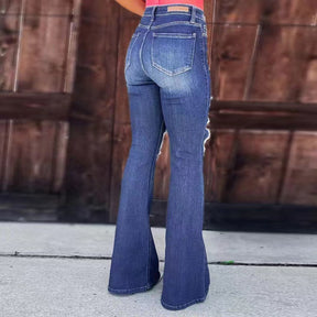 Mid Rise Distressed Flares Jeans