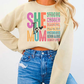 She is Mom Letter Print Sweatshirt