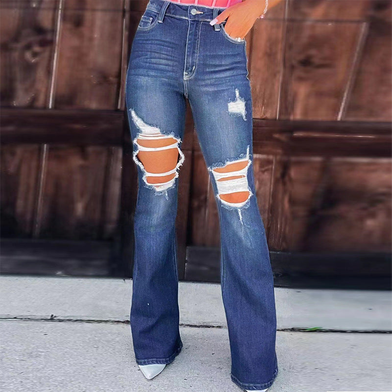 Mid Rise Distressed Flares Jeans