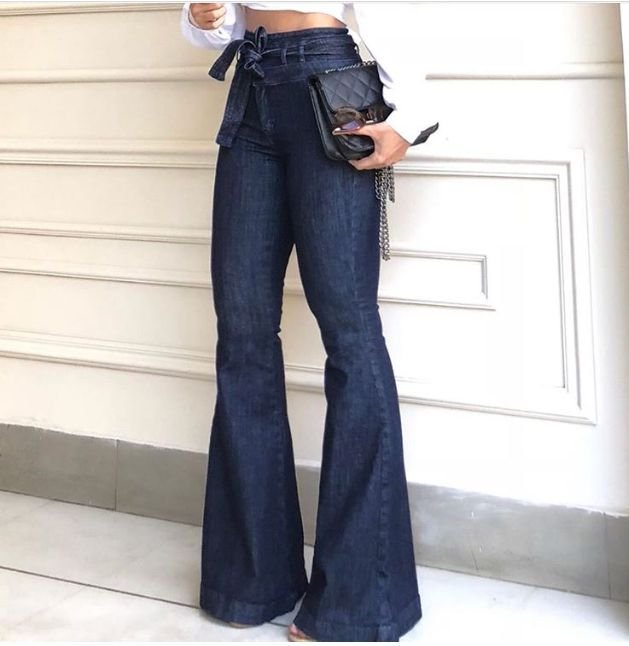 High-Waisted Lace-Up Flared Wide Jeans