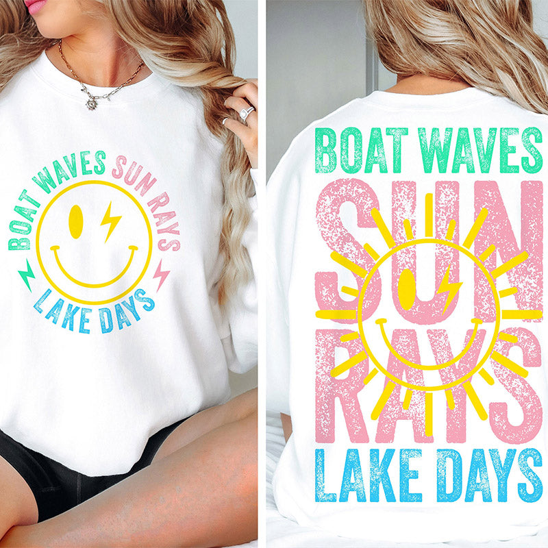 Boat Waves Sun Rays Lake Days Retro Summer T-shirt