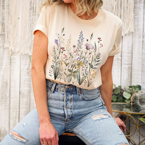 T-shirt botanique de fleurs sauvages vintage