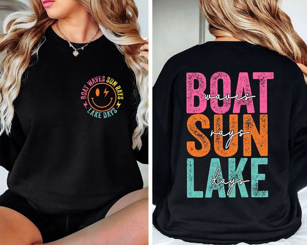 Boat Waves Sun Rays Lake Days Sweatshirt