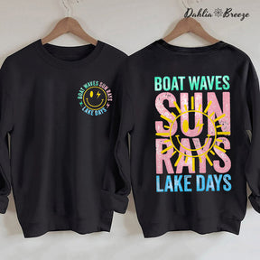 Boat Waves Sun Rays Lake Days Retro Summer Sweatshirt