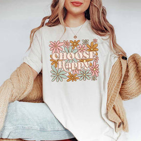 Choose Happy Flowers Print T-shirt