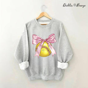 Coquette Pink Bow Softball Mama Sweatshirt