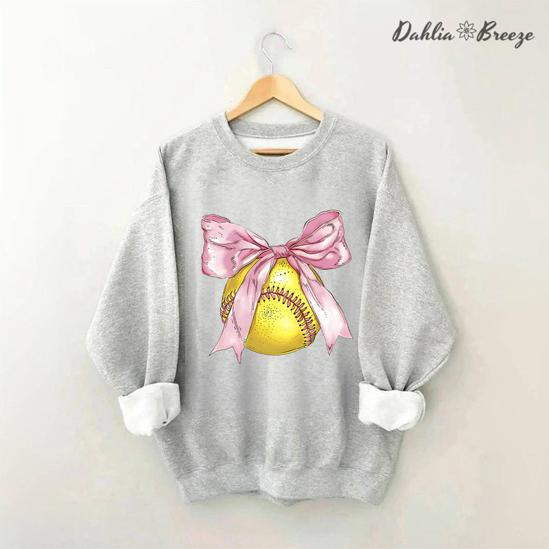 Coquette Pink Bow Softball Mama Sweatshirt