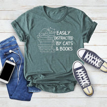 Easily Distracted By Cats And Books T-shirt