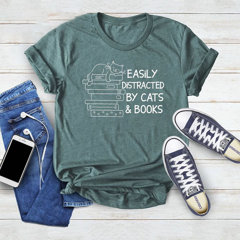 Easily Distracted By Cats And Books T-shirt