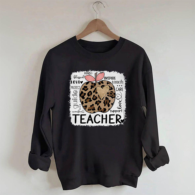 Teacher Leopard Apple Sweatshirt