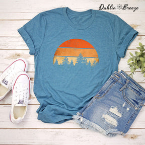 Forest Themed Sunset Pine Tree Camping T-shirt