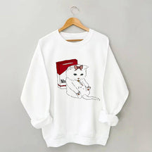 Smoking Cute Cat Print Sweatshirt