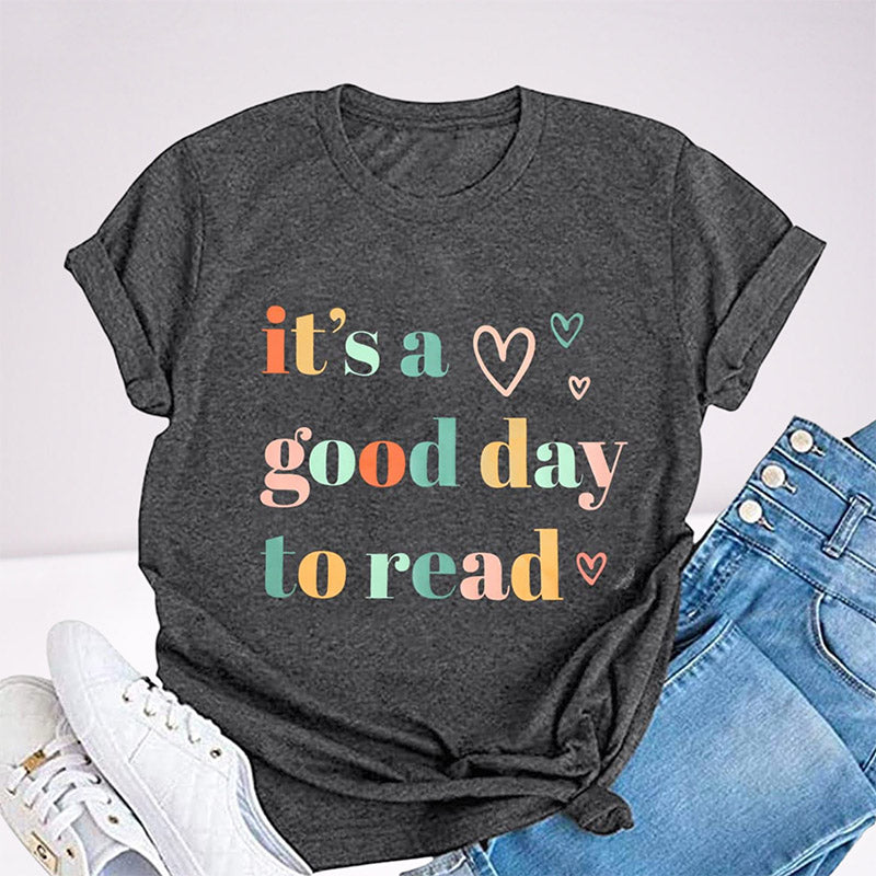 T-shirt imprimé avec lettres C'est une bonne journée pour lire un livre