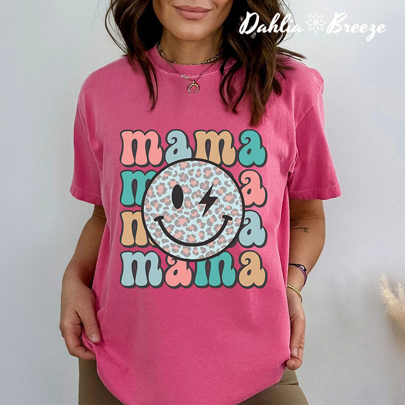 Retro Smiley Face Mama T-shirt