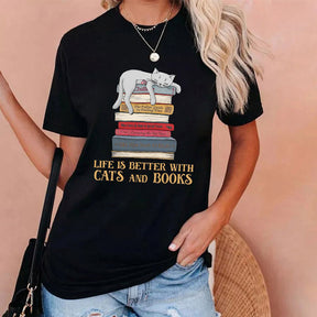 Life Is Better With Cats And Books T-shirt