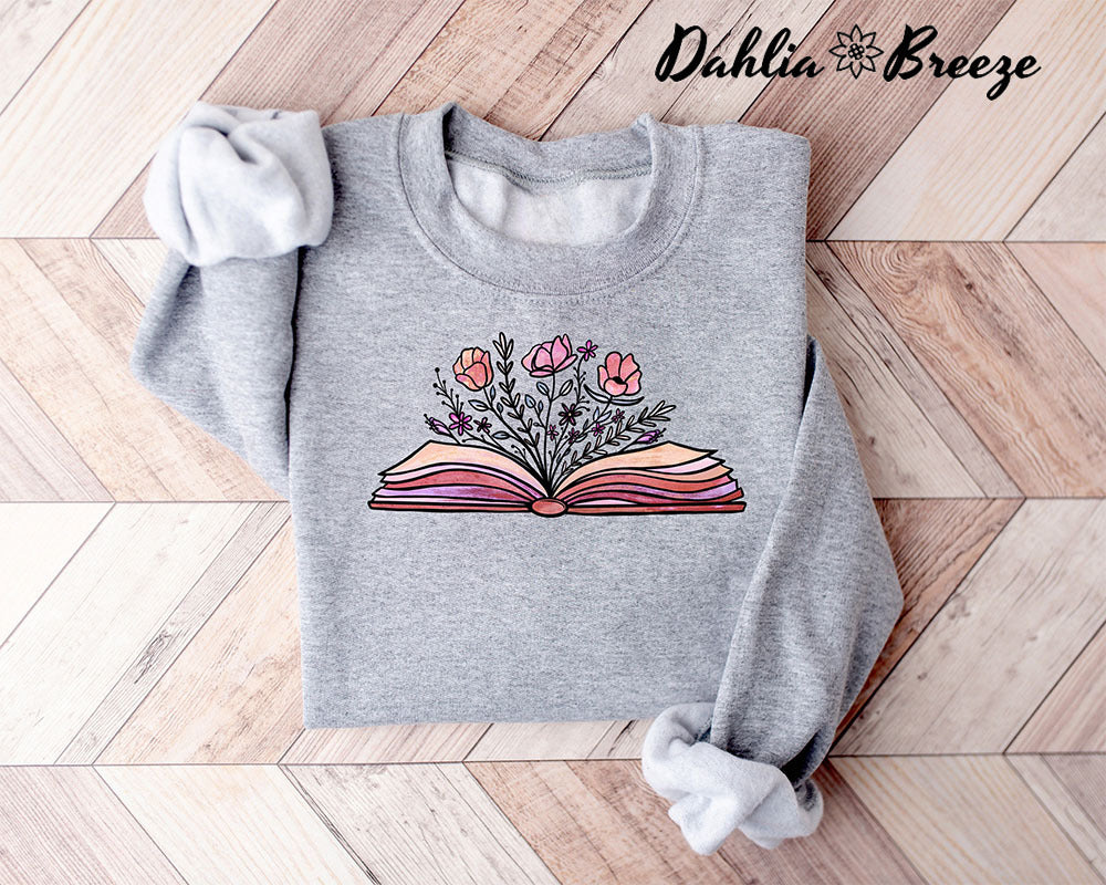 Sweat-shirt avec rat de bibliothèque et livre de fleurs