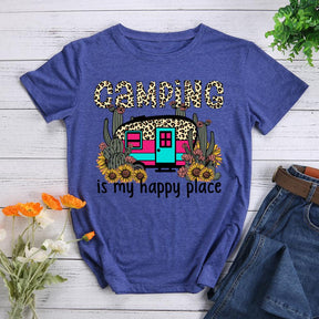 Camping Is My Happy Place Round Neck T-shirt