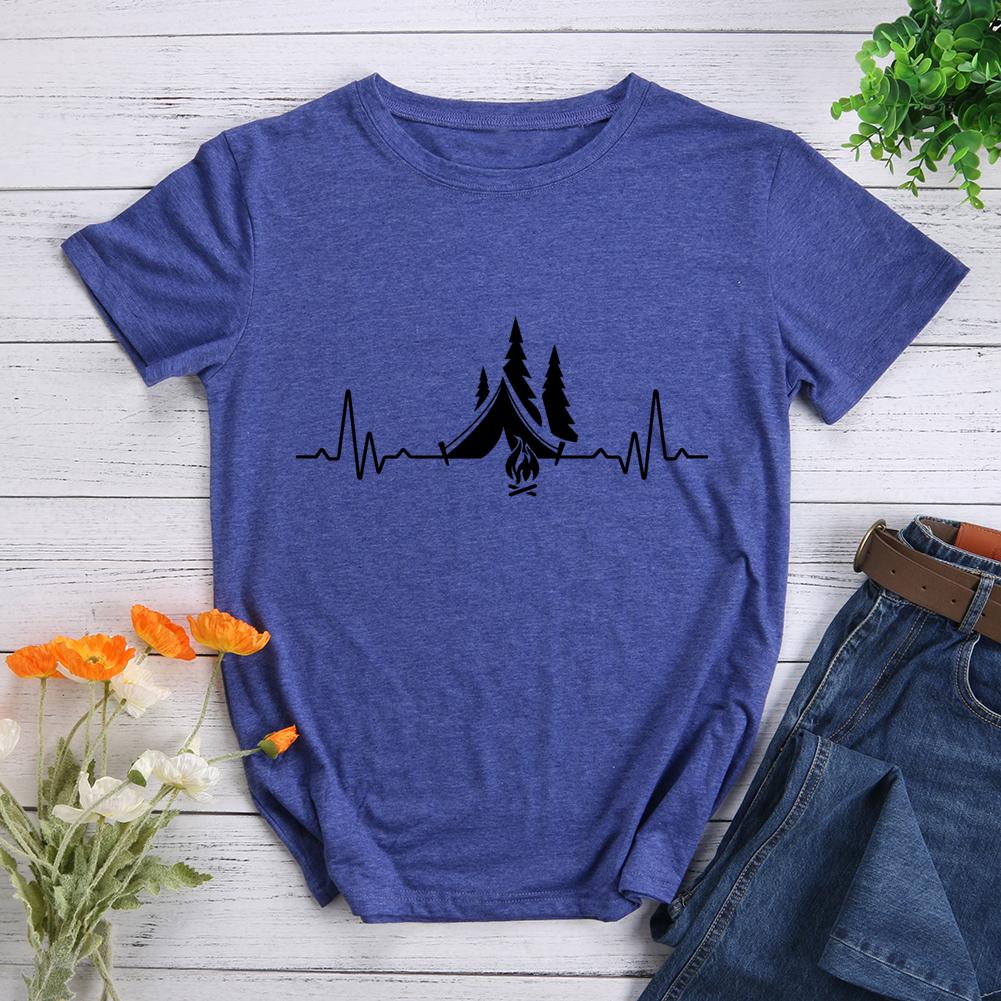 Heartbeat Camping Round Neck T-shirt