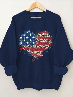 American Flag Leopard Heart Sweatshirt