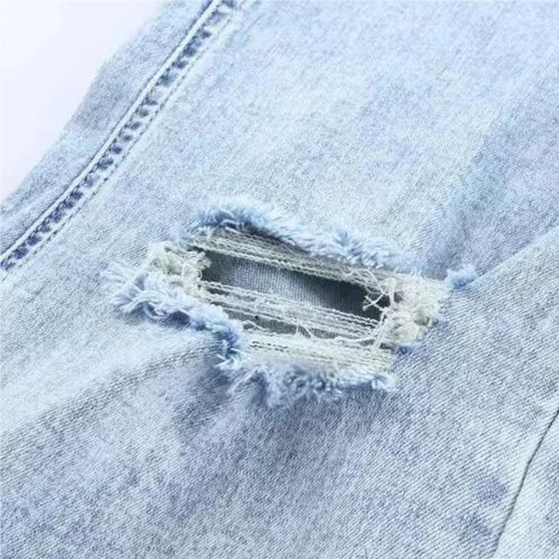 Mid Waist Washed Ripped Fray Flared Jeans