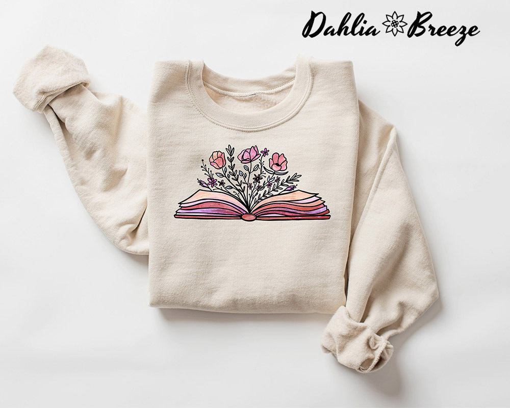 Sweat-shirt avec rat de bibliothèque et livre de fleurs