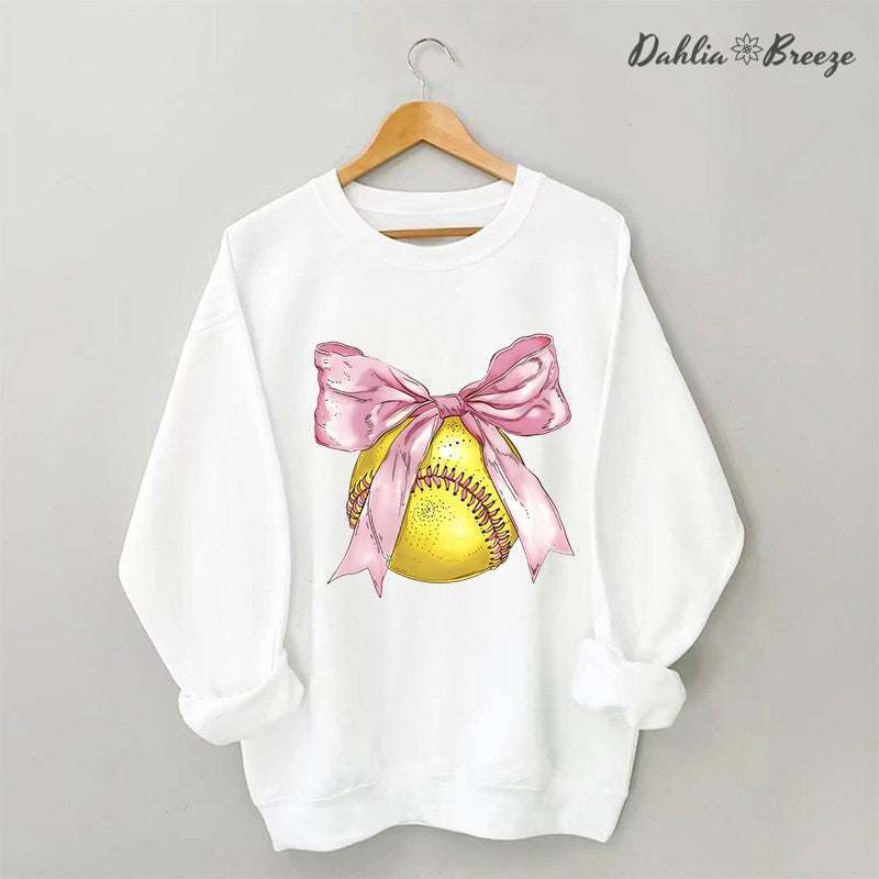 Coquette Pink Bow Softball Mama Sweatshirt