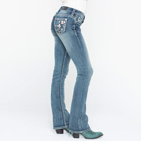 Embroidered Medium Waist Slim Jeans