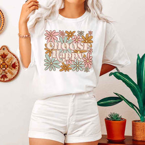 Choose Happy Flowers Print T-shirt