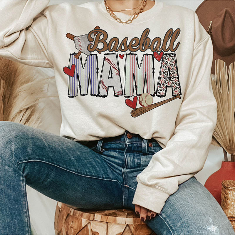 Retro Baseball Mama Print Sweatshirt