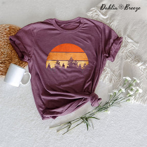 Forest Themed Sunset Pine Tree Camping T-shirt