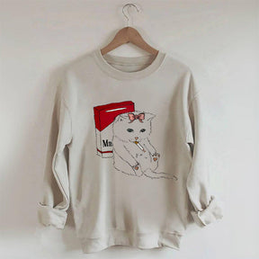 Smoking Cute Cat Print Sweatshirt