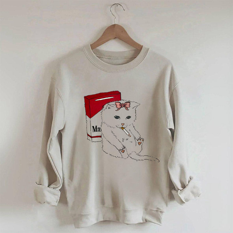 Rauchendes süßes Katzen-Print-Sweatshirt