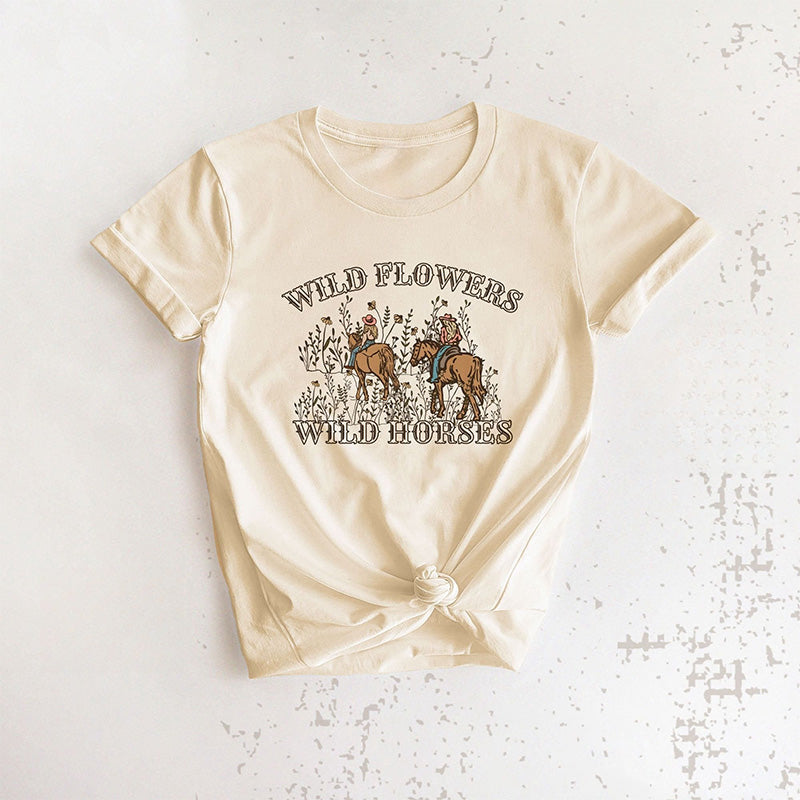 Wild Flowers Wild Horses Natural T-shirt