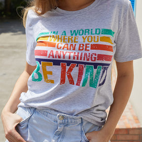 Be Kind Letter Striped Print T-shirt