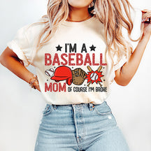Funny Baseball Mom Print T-shirt