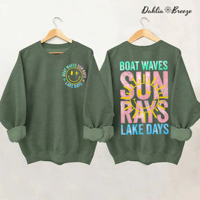 Boat Waves Sun Rays Lake Days Retro Summer Sweatshirt