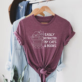 Easily Distracted By Cats And Books T-shirt