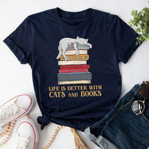 Life Is Better With Cats And Books T-shirt