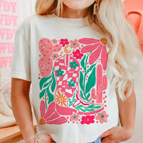 Boho Cowgirl Boot And Flowers T-shirt