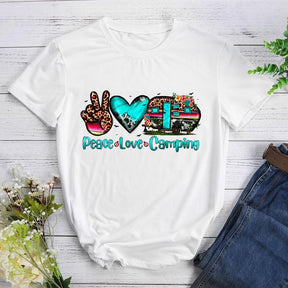 Peace Love Camping Round Neck T-shirt