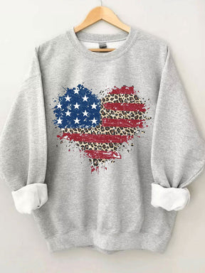 American Flag Leopard Heart Sweatshirt