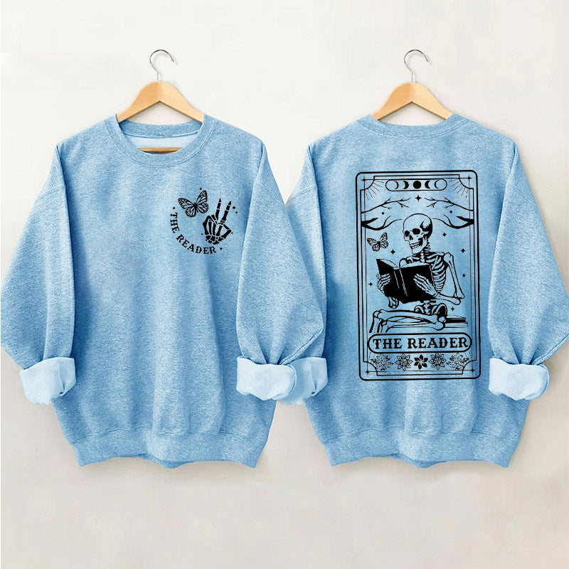 The Reader Tarot Card Skeleton Reading Sweatshirt