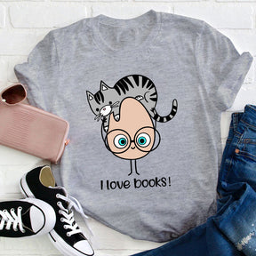 I Love Books Cat T-shirt