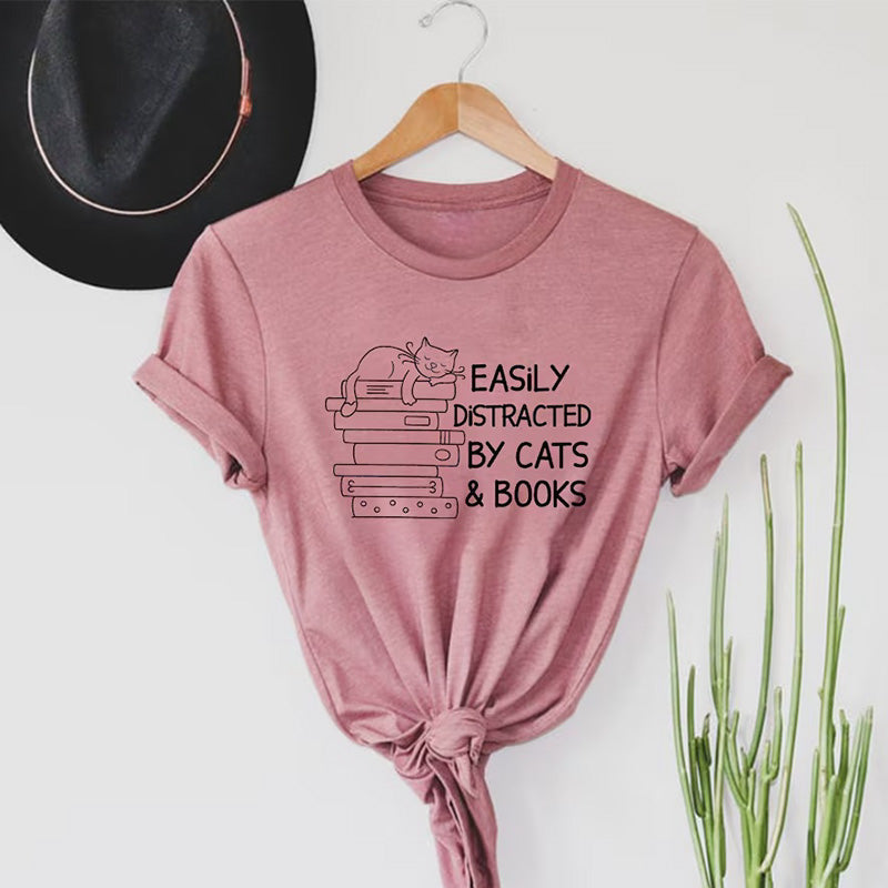 Easily Distracted By Cats And Books T-shirt