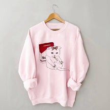 Smoking Cute Cat Print Sweatshirt