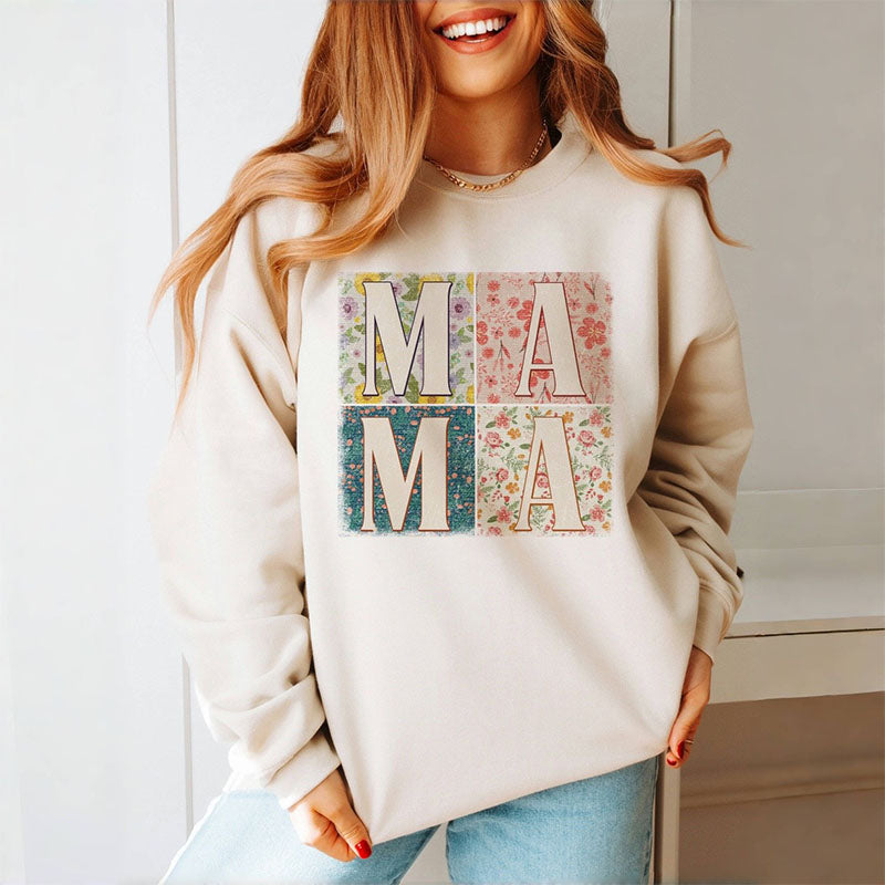 Retro Floral Mama Print Sweatshirt