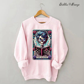 The Reader Tarot Card  Booktrovert Skull Sweatshirt