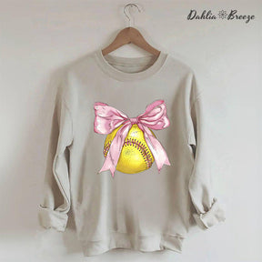 Coquette Pink Bow Softball Mama Sweatshirt