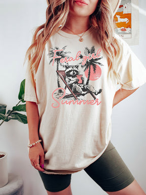 Feral Girl Summer Raccoon Funny T-shirt